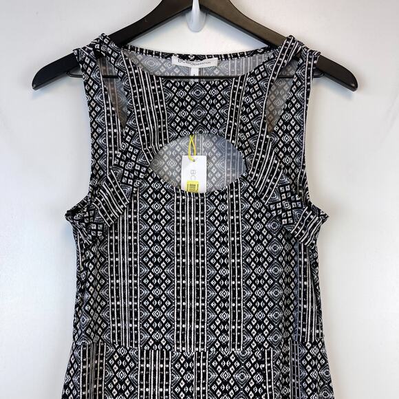 NWT BCBGeneration Size S Maxi Long Keyhole Tank Dress Black White Stretch - Picture 2 of 9